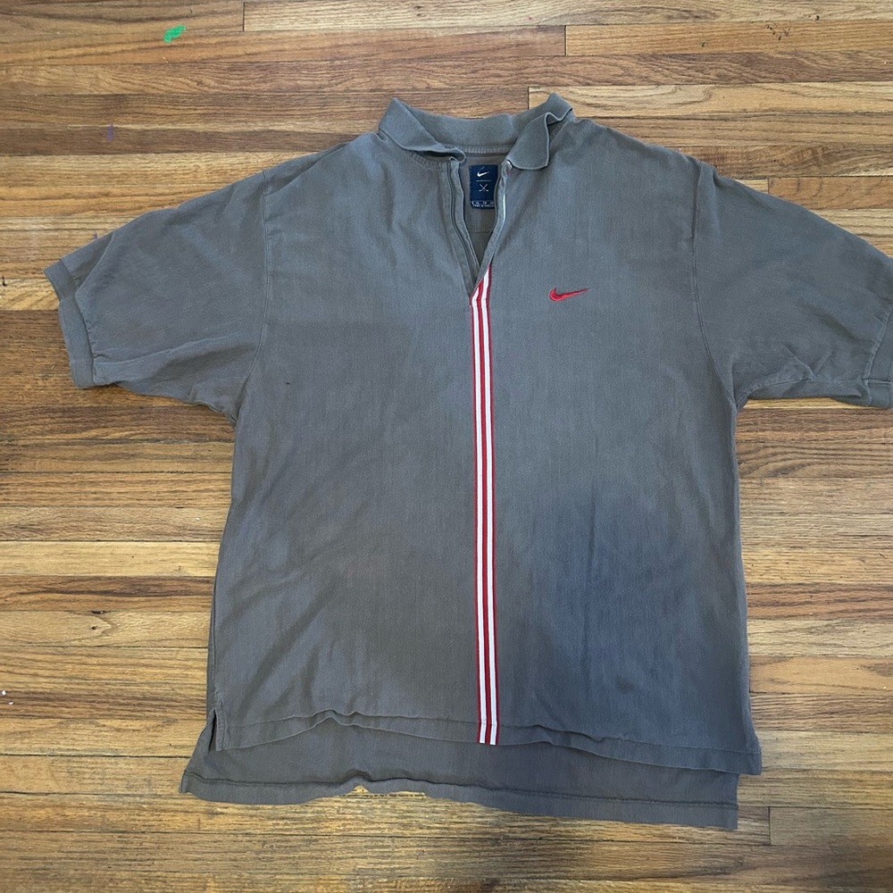 Vintage Nike Golf Tiger Woods Polo Shirt Yin Yang Slam Center Stripe Brown XL